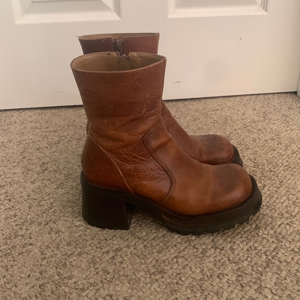 Steve Madden Brown Leather Platform Ankle Boots